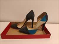 Pantofi cu toc, piele naturala, eleganti, nuante de albastru