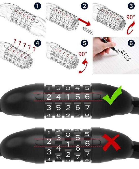 Lanț antiefracție pentru bicicletă cu cifru de 5 cifre