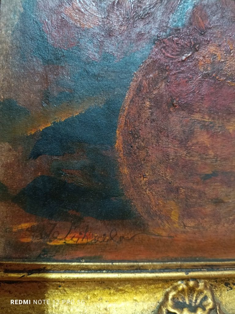 Tablou anticariat ramă vintage pictura in ulei model deosebit rar