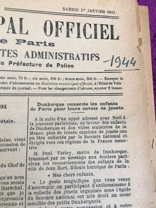 Bulletin Municipal Officiel de la Ville de Paris anul 1944