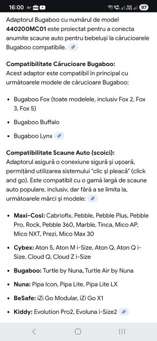 Adaptor scoica maxi cosi pt cărucior bugaboo