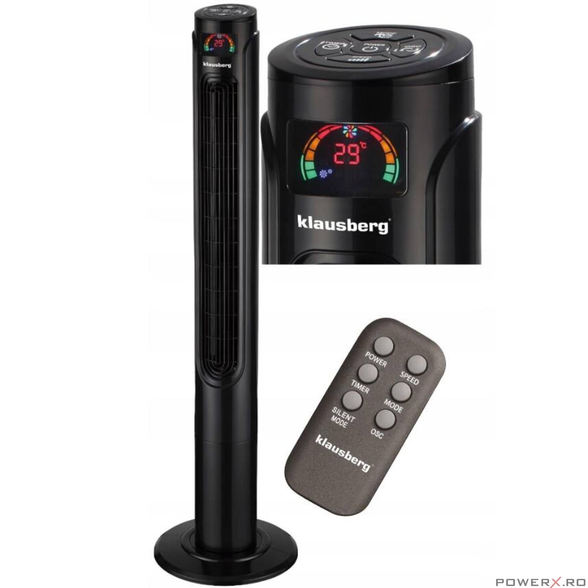 Ventilator coloana cu telecomanda, negru, 120 cm, Klausberg