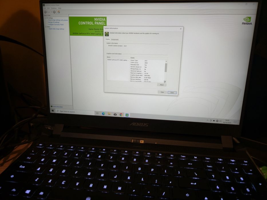 Laptop Gigabit Aorus i7 11800h/ rtx 3060