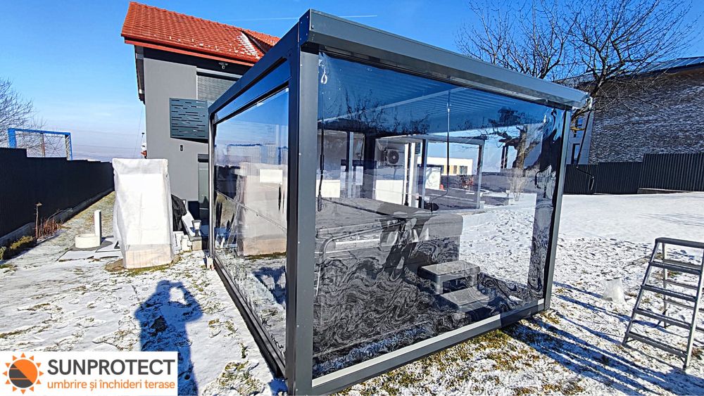 Închideri Terase Folie. Rulou casetat, Rulou simplu, Folie cu butoni.