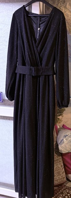 Rochie de nunta Chantal din lurex negru lunga cu sclipici