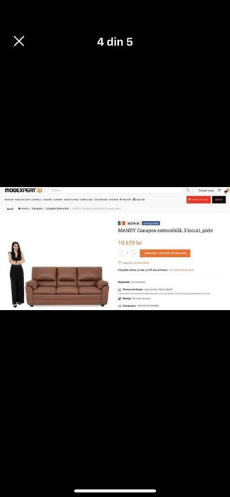 Canapea extensibilă si fotoliu Mandy,  piele, stare excelentă