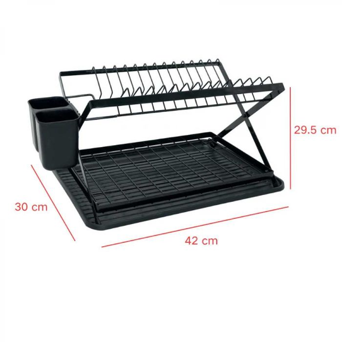 Scurgator vase cu 2 nivele, pliabil, sistem de scurgere, negru