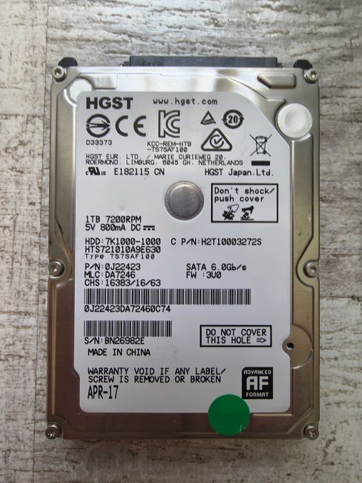 Hard disk laptop 1TB Hitachi 7200 RPM, SATA3, 32MB. Impecabil, 100%!