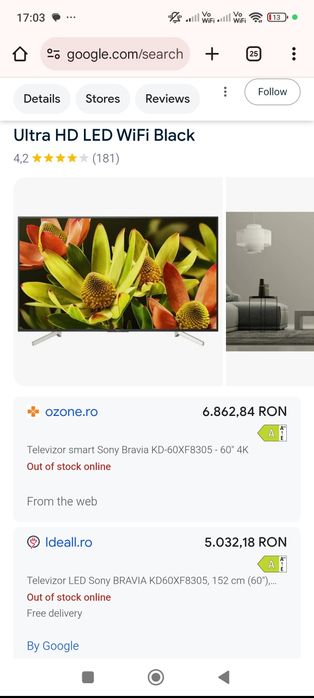 Smart tv Sony - poza eticheta