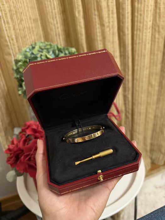 Cartier love широкий с бриллиантами золотой браслет 750