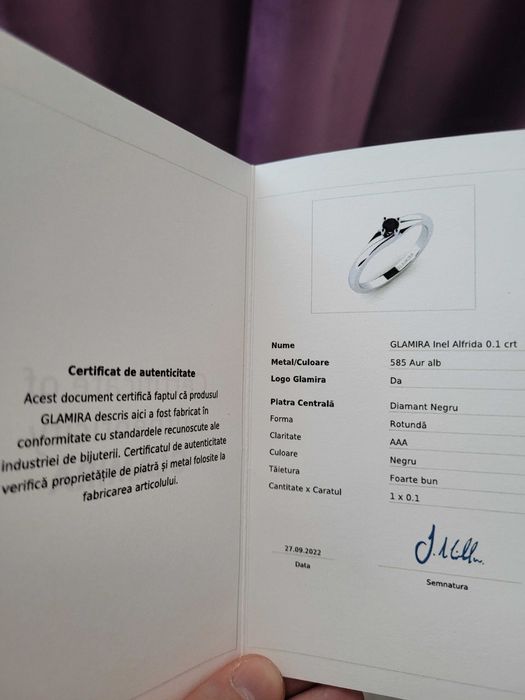 Inel Aur Alb cu Diamant Negru