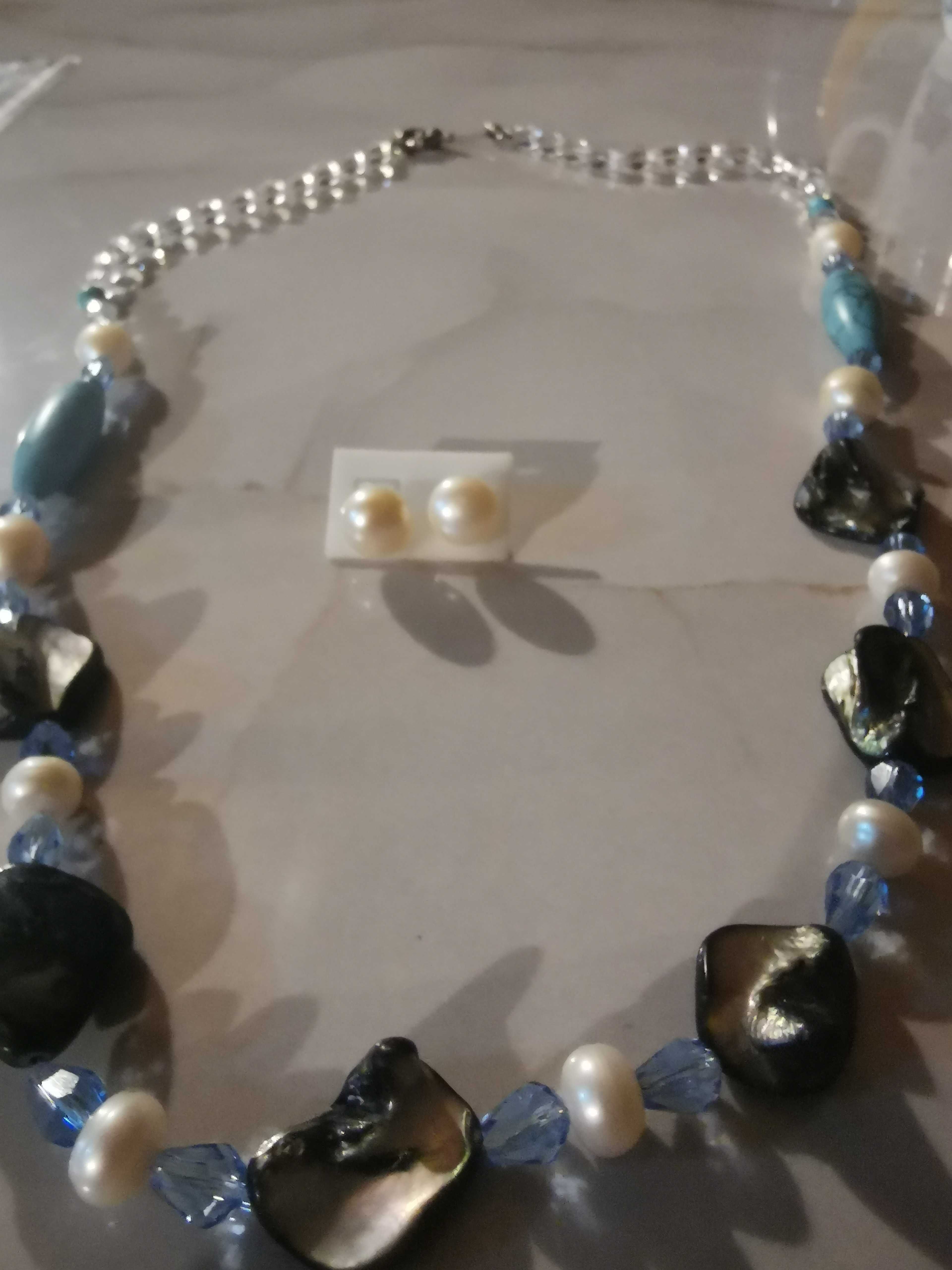 Set colier și cercei perle naturale, abalone, turcoise și cristale