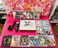 PlayStation 3, white, 500gb + 14 игри, камера и move