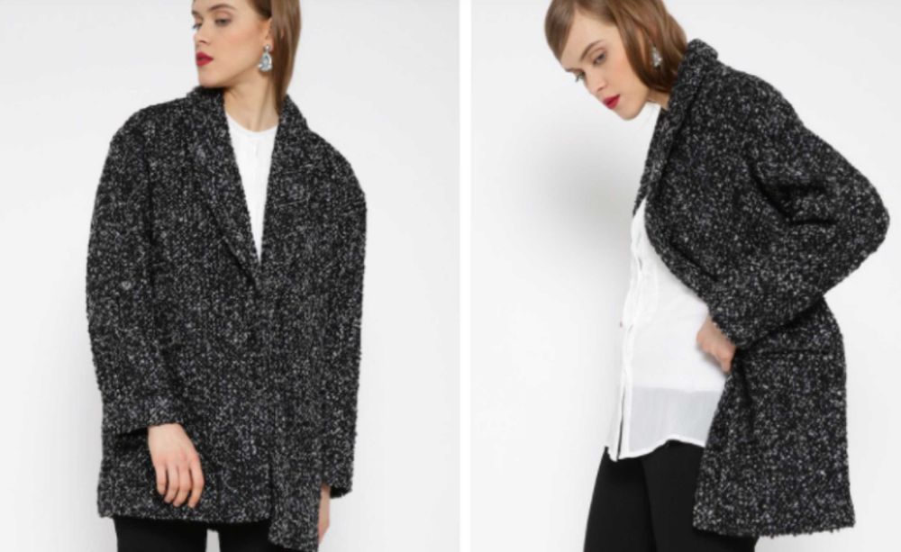 Sacou captusit Mango boucle negru cu alb