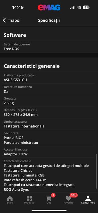 Laptop ASUS ROG Strix scar III/ i7-9750h/ 15.6 inch/ 16GB