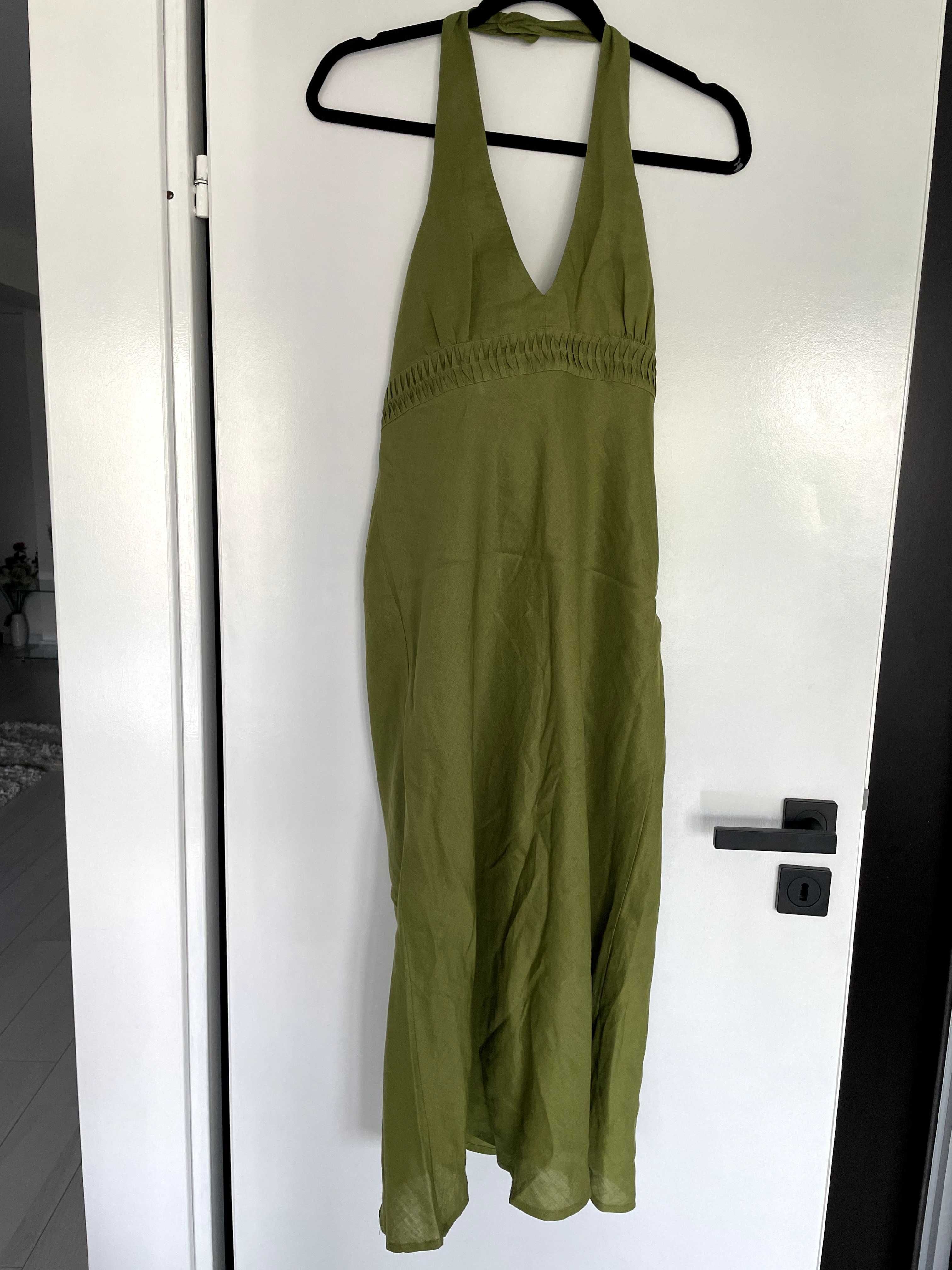 Vand rochie dama Zara Basics, verde mustar, 100% bumbac, marimea L