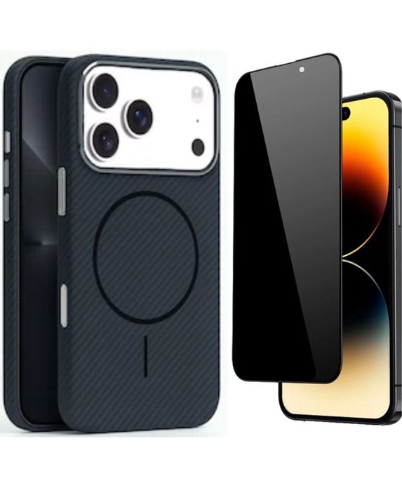 Husa Carbon Texture Black + Folie Sticla - Iphone 17 PRO/17 PRO MAX