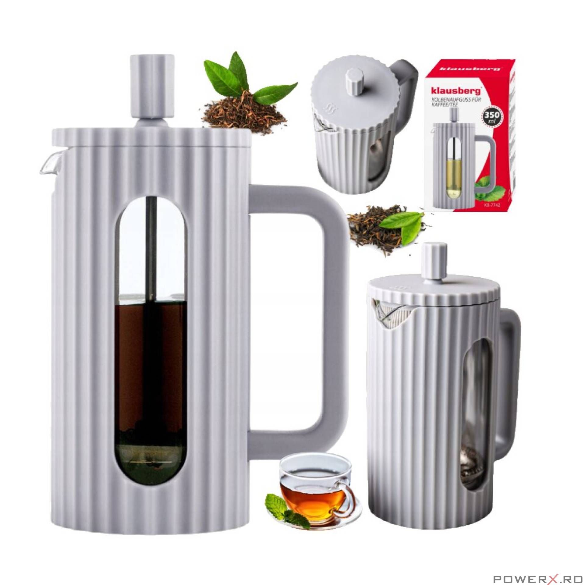 Aparat de cafea/ceai cu presiune de capacitate. 0,35 l, gri, Klausberg