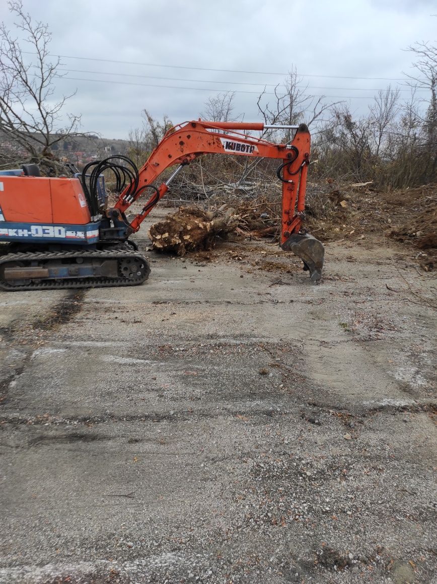 Услуга с мини багер 3т дренажи ями основи изкореняване на дървета