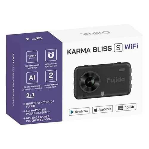 Видеорегистратор (3в1) Fujida Karma Bliss S WiFi с GPS и WiFi-модулем