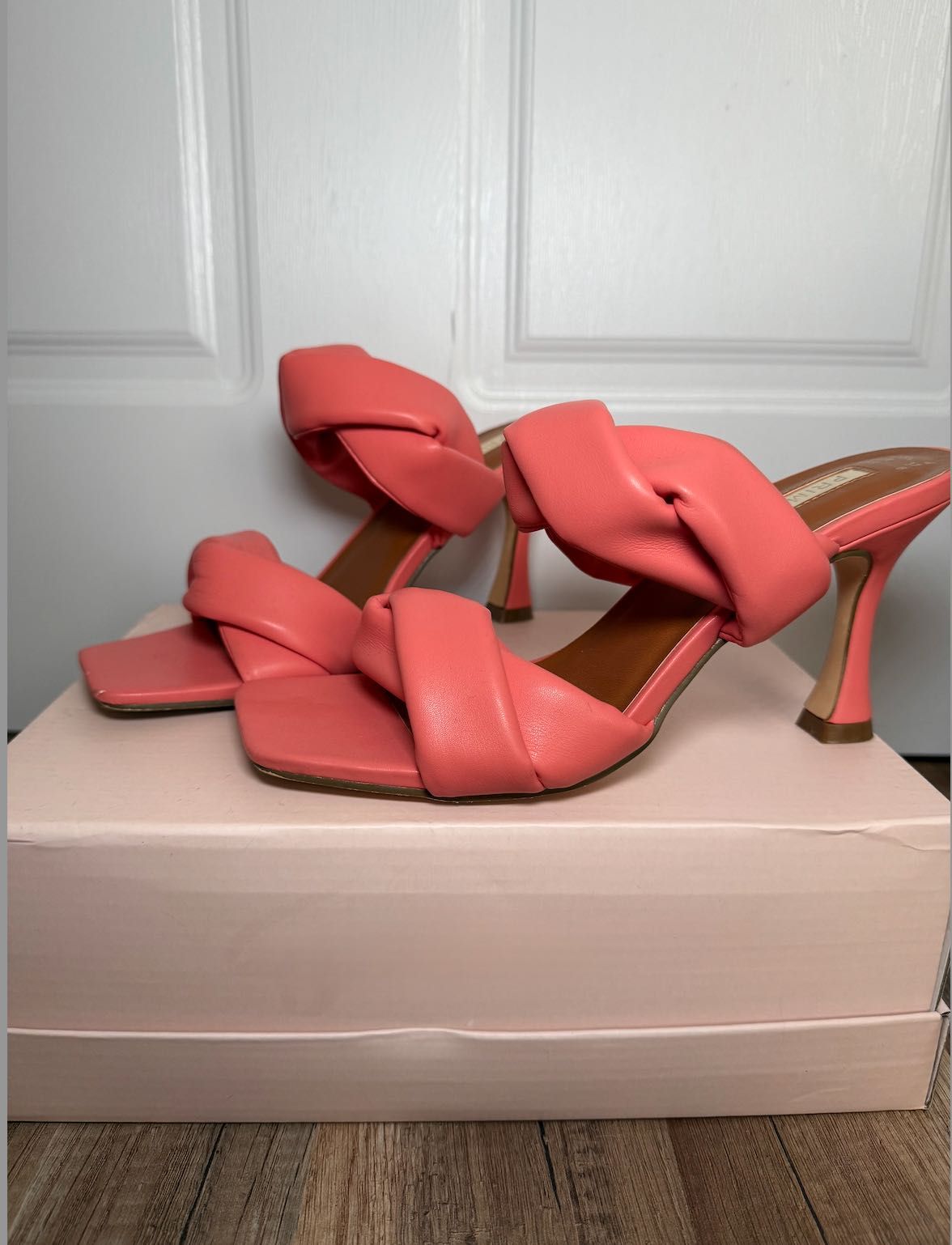 Дамски обувки на ток цвят корал летни токчета summer heels рр 36