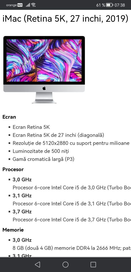 Vând Apple iMac 27 inch 5k 2019