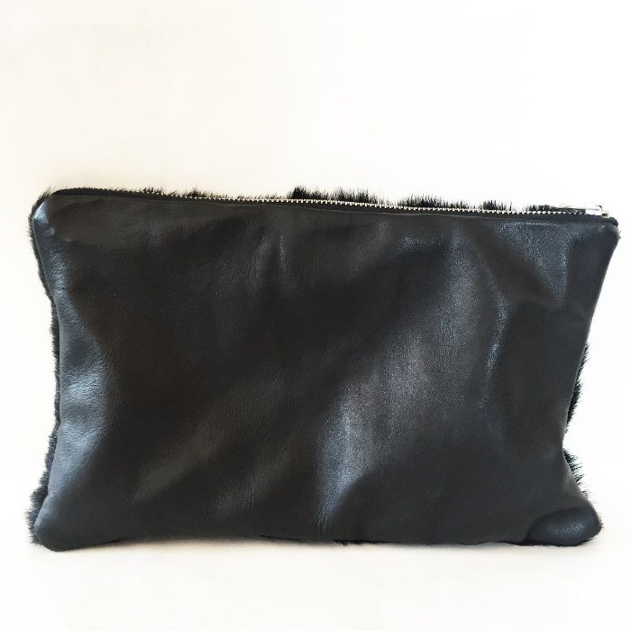 Нова дамска чанта естествен косъм черна плик