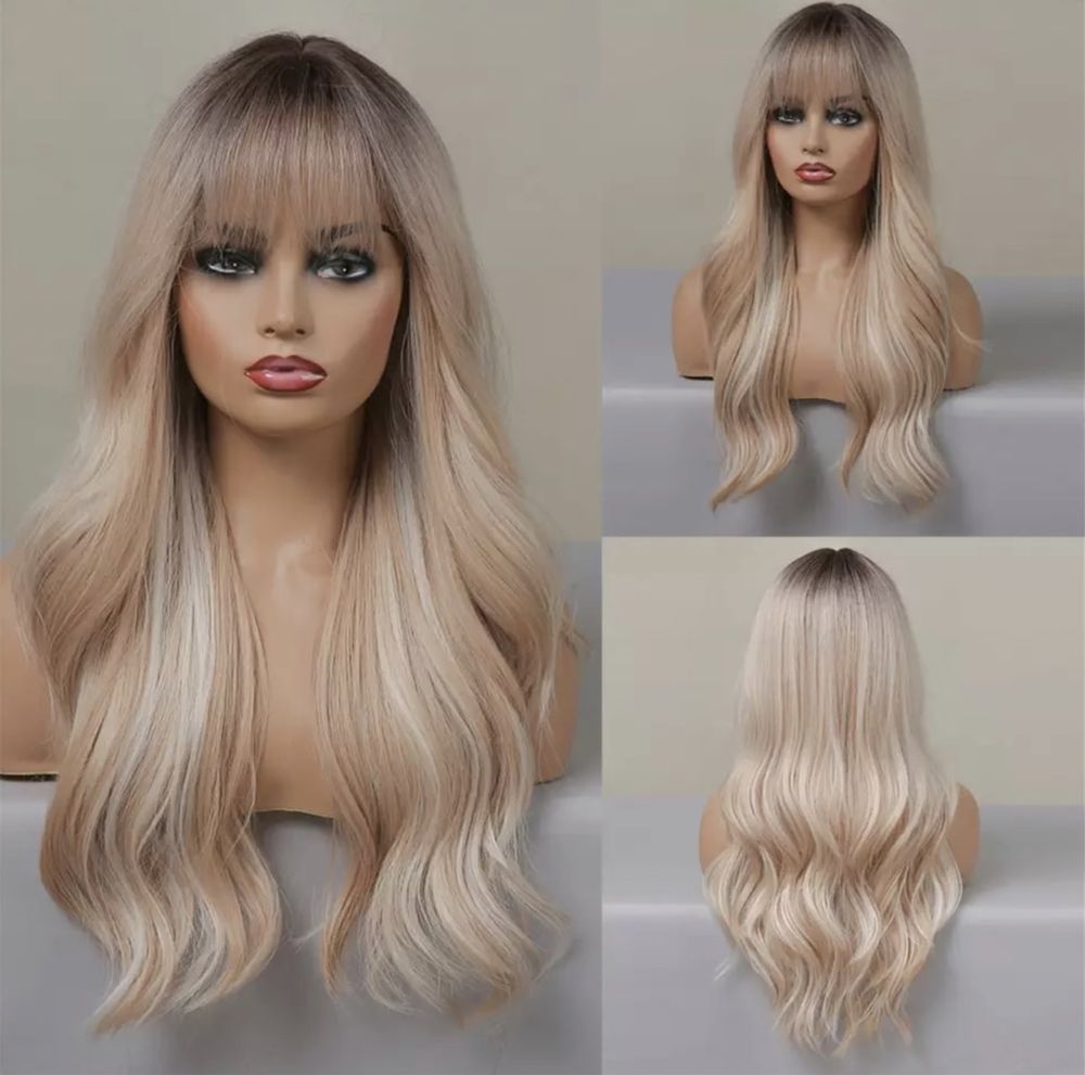 Peruca R89 Blonda Breton Ombre Ondulata blond platinat cenusiu Suvite