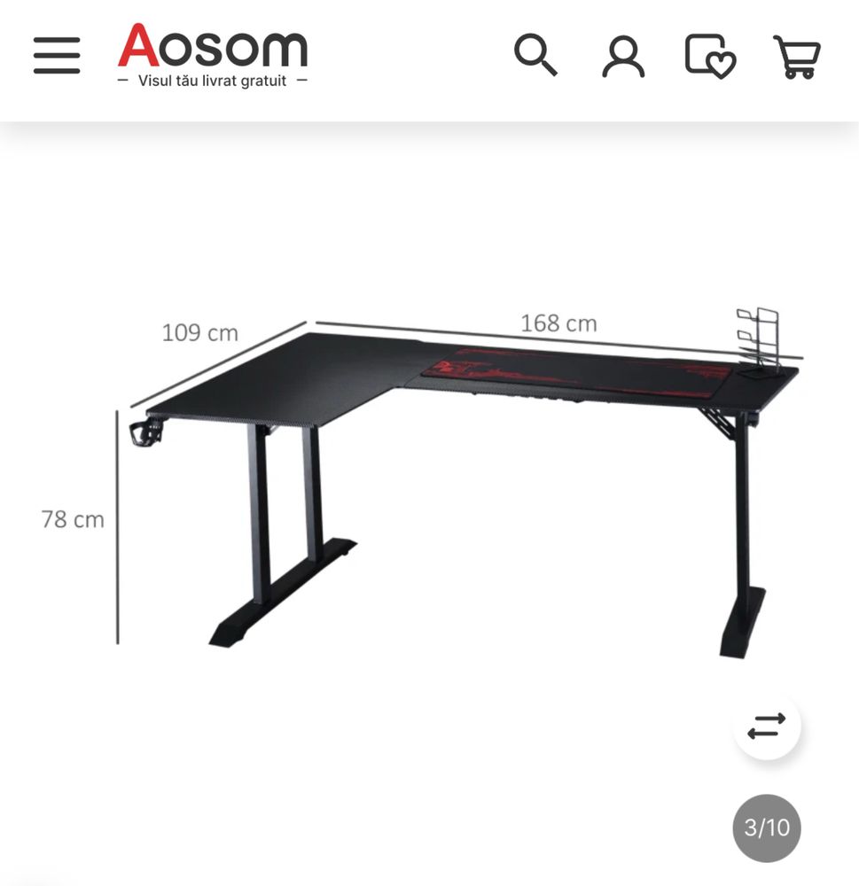HOMCOM Birou pe Colt - Gaming