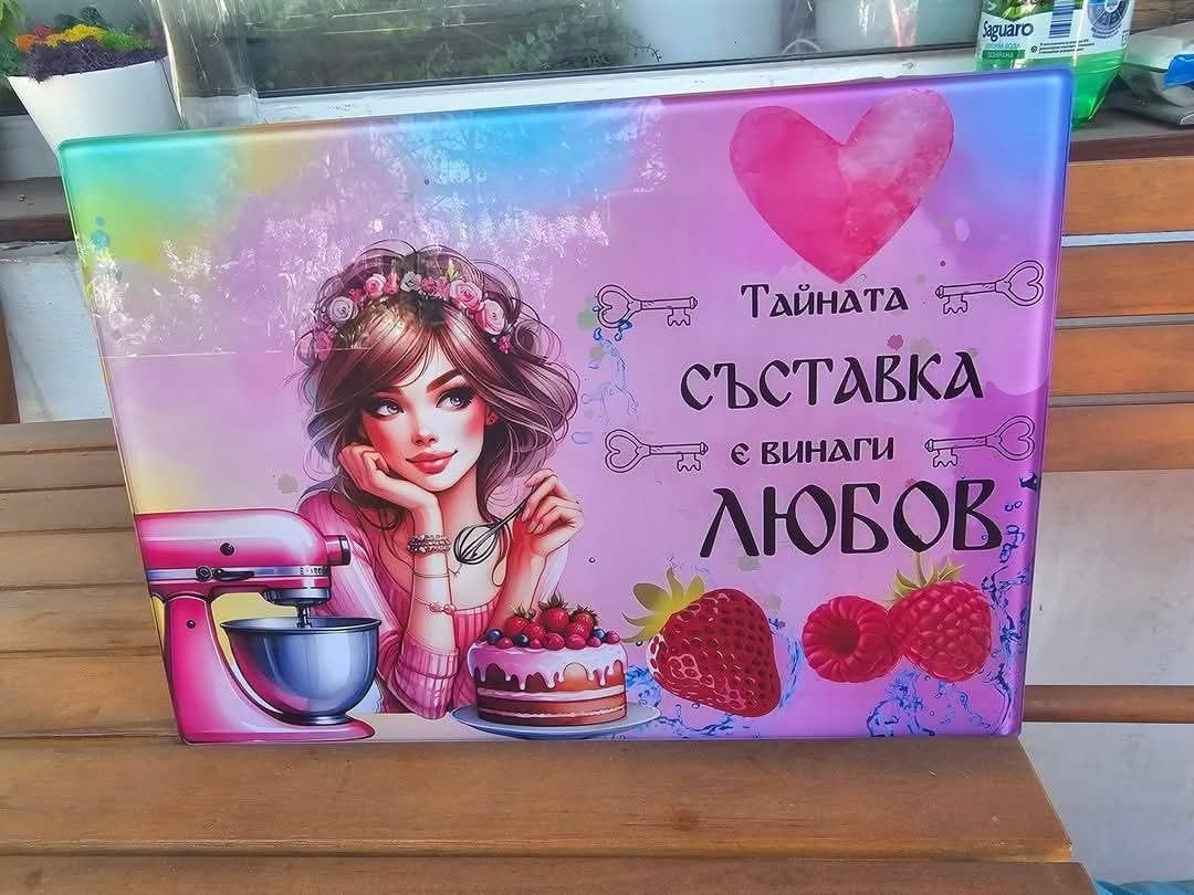 Стъклена дъска, дъска за мезе, подарък мама