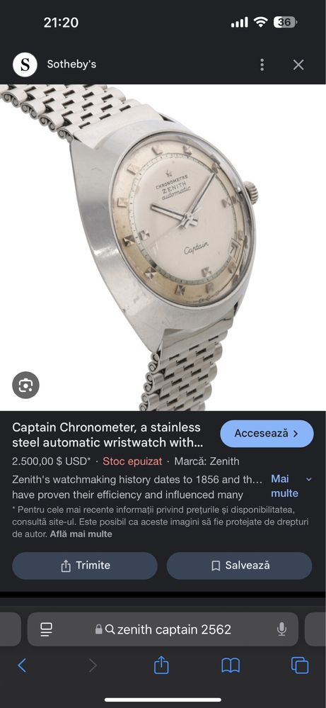 Ceas Zenith Captain Automatic, vintage. Rar, colectie.