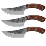 Set 3 cutite macelarie IdeallStore®, 24.5 cm, maro, teaca piele