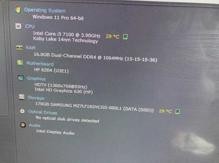 HP Prodesk 600 G3 SFF ; Intel i3 Gen 7 ; 16 GB RAM DDR 4