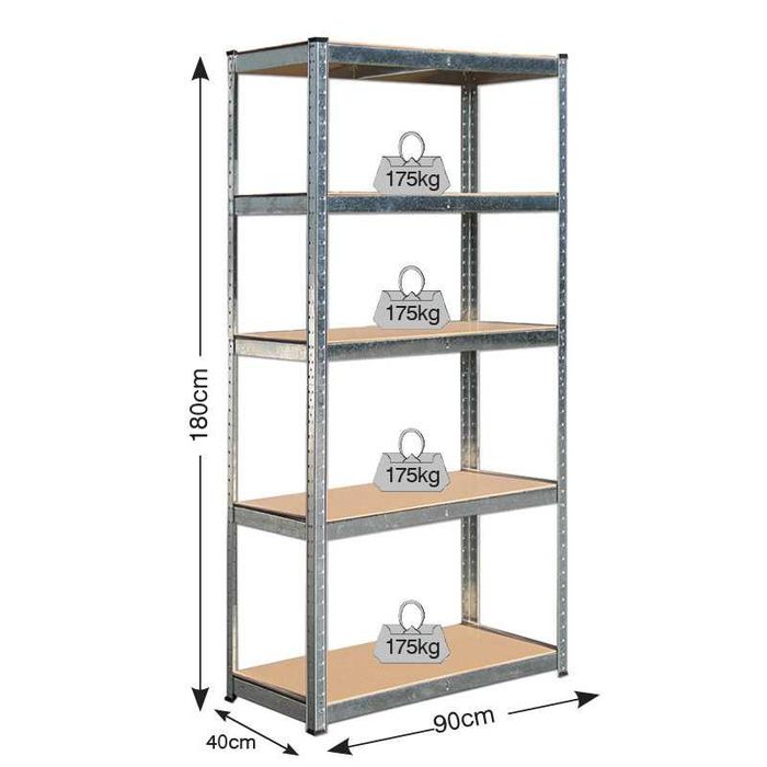 Стелаж метален 5 рафта , издържа 175кг на ниво,180х90X40см