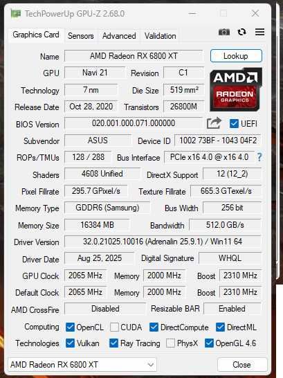 Placa Video AMD Radeon RX 6800 XT Asus TUF