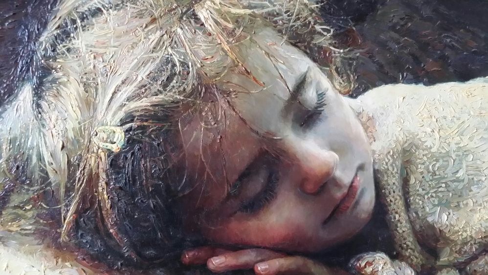 Tablou ,Fetita dormind' Lucrare semnata Stefan DOBRE - Pictura 30x40cm