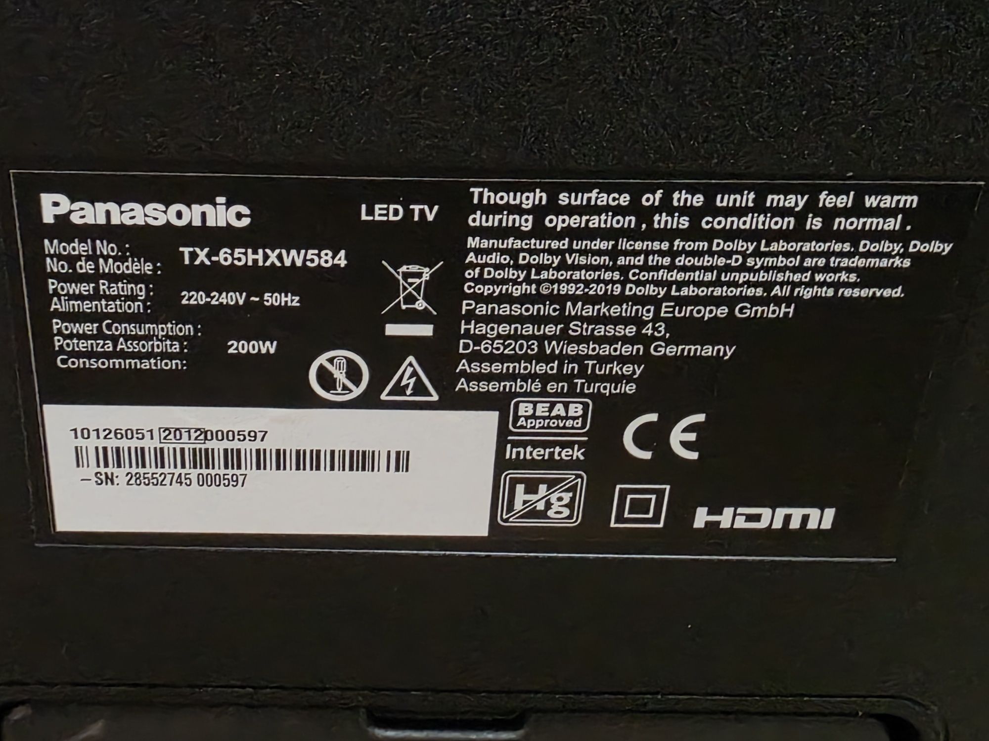65" телевизор Panasonic 4K UHD TX-65HXW584 SMART