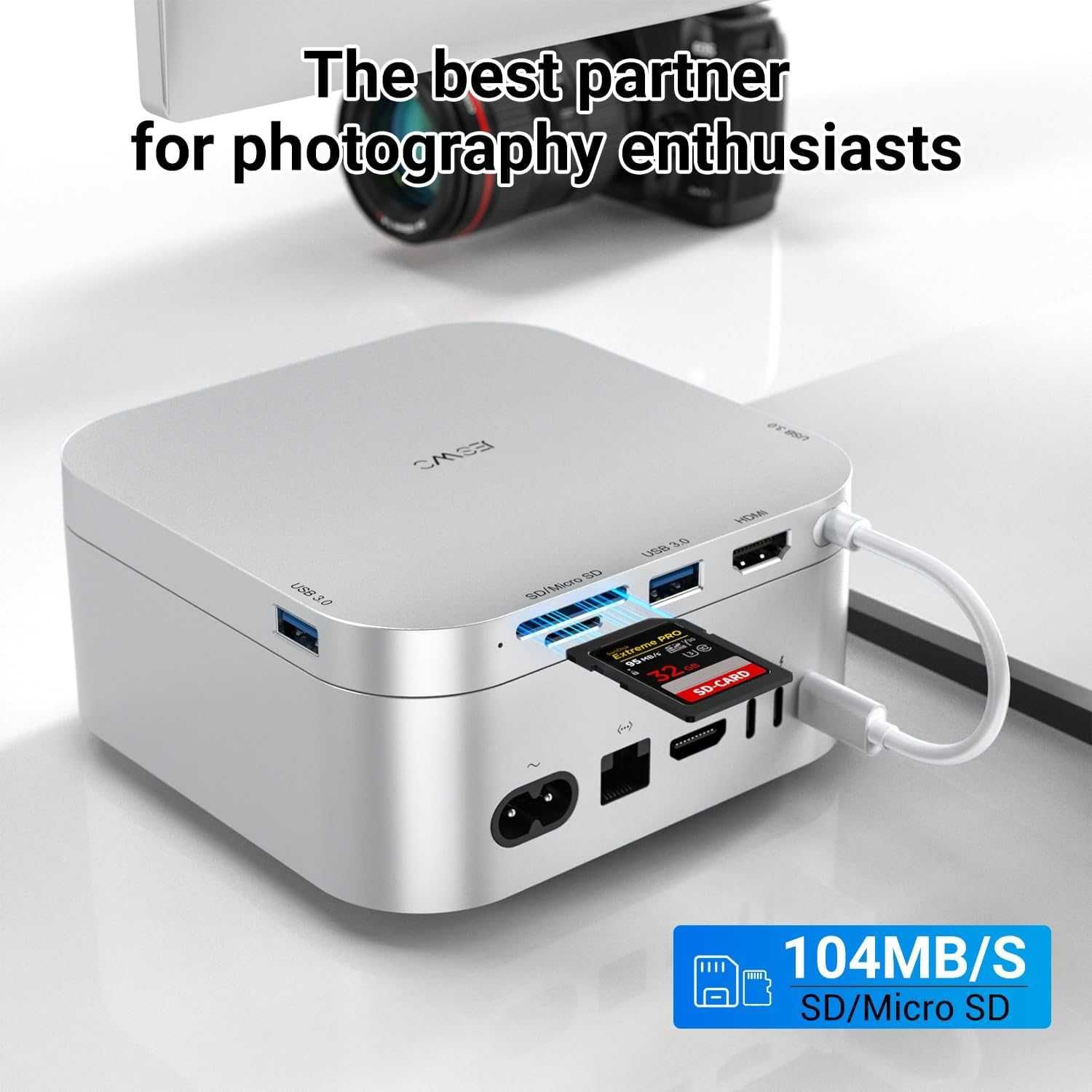 JESWO Докинг станция за Mac Mini M4/M4 Pro с 4K/60Hz HDMI,3 х USB 3.0
