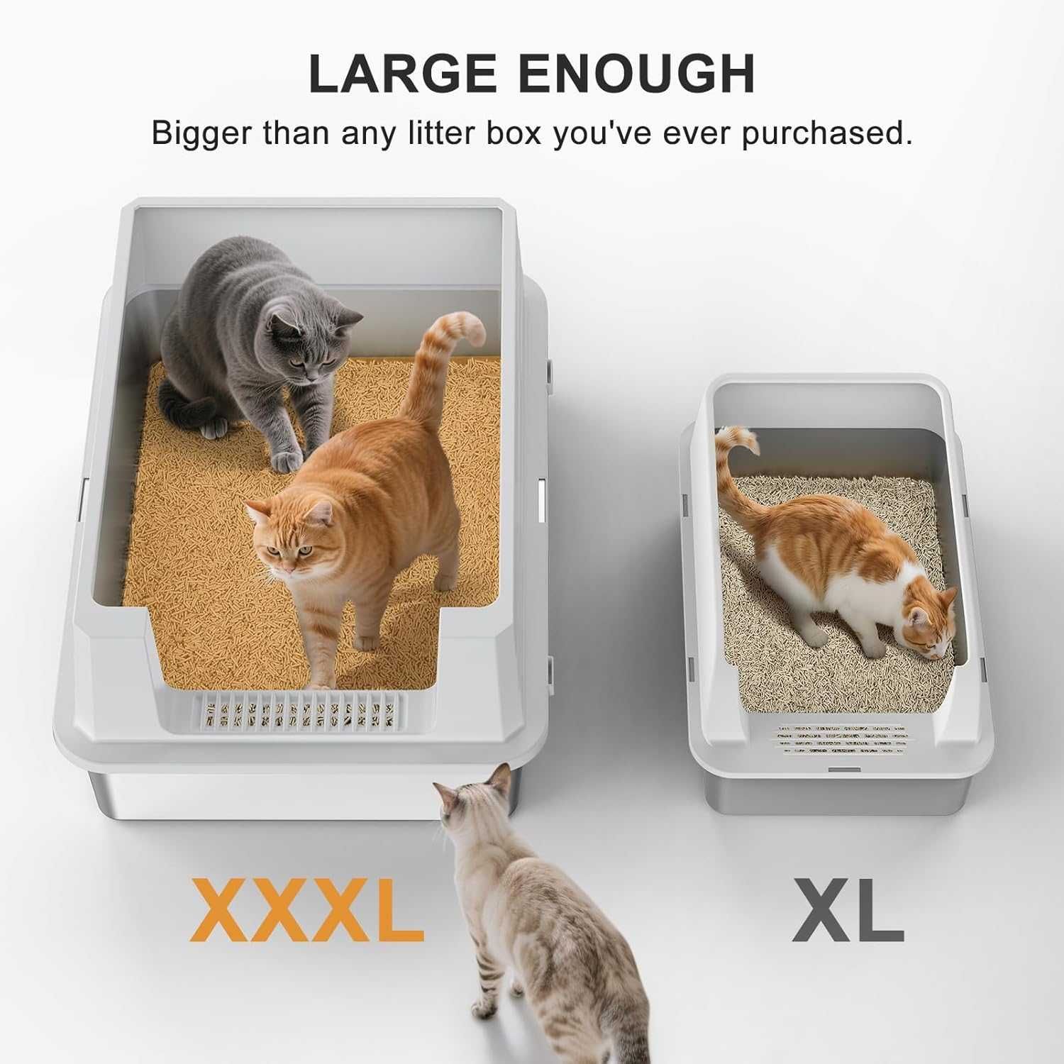 MIXJOY XXXL Котешка тоалетна от неръждаема стомана, 71x51x31 см