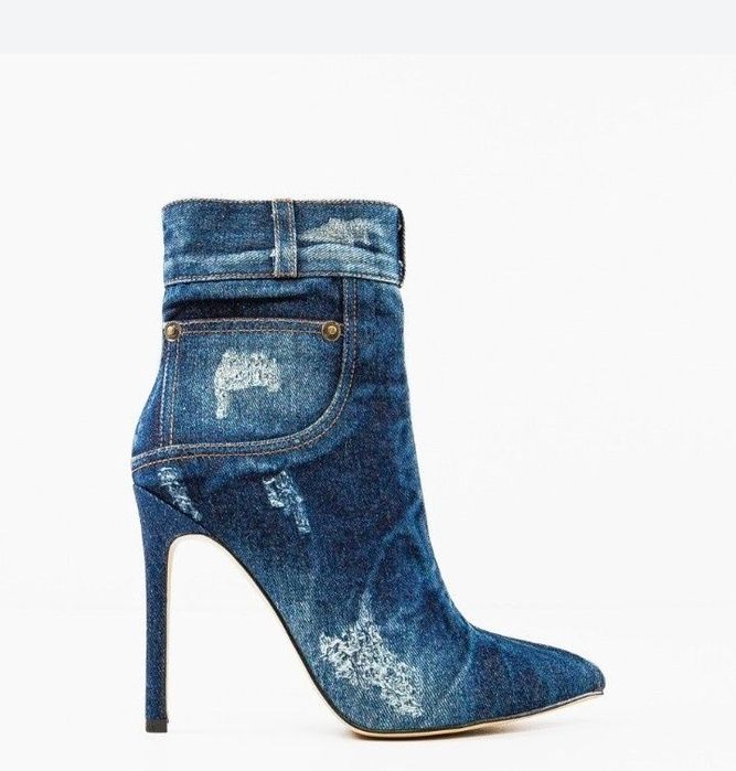 Cizme/botine blugi, super model, toc stiletto,etichetă, cutie