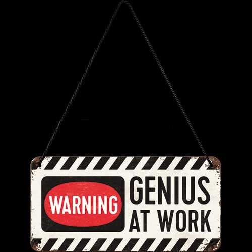 Placa metalica cu snur - Warning! Genius at Work