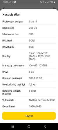 Noutbuk Acer Aspire3 a315-57G 8/128GB SSD