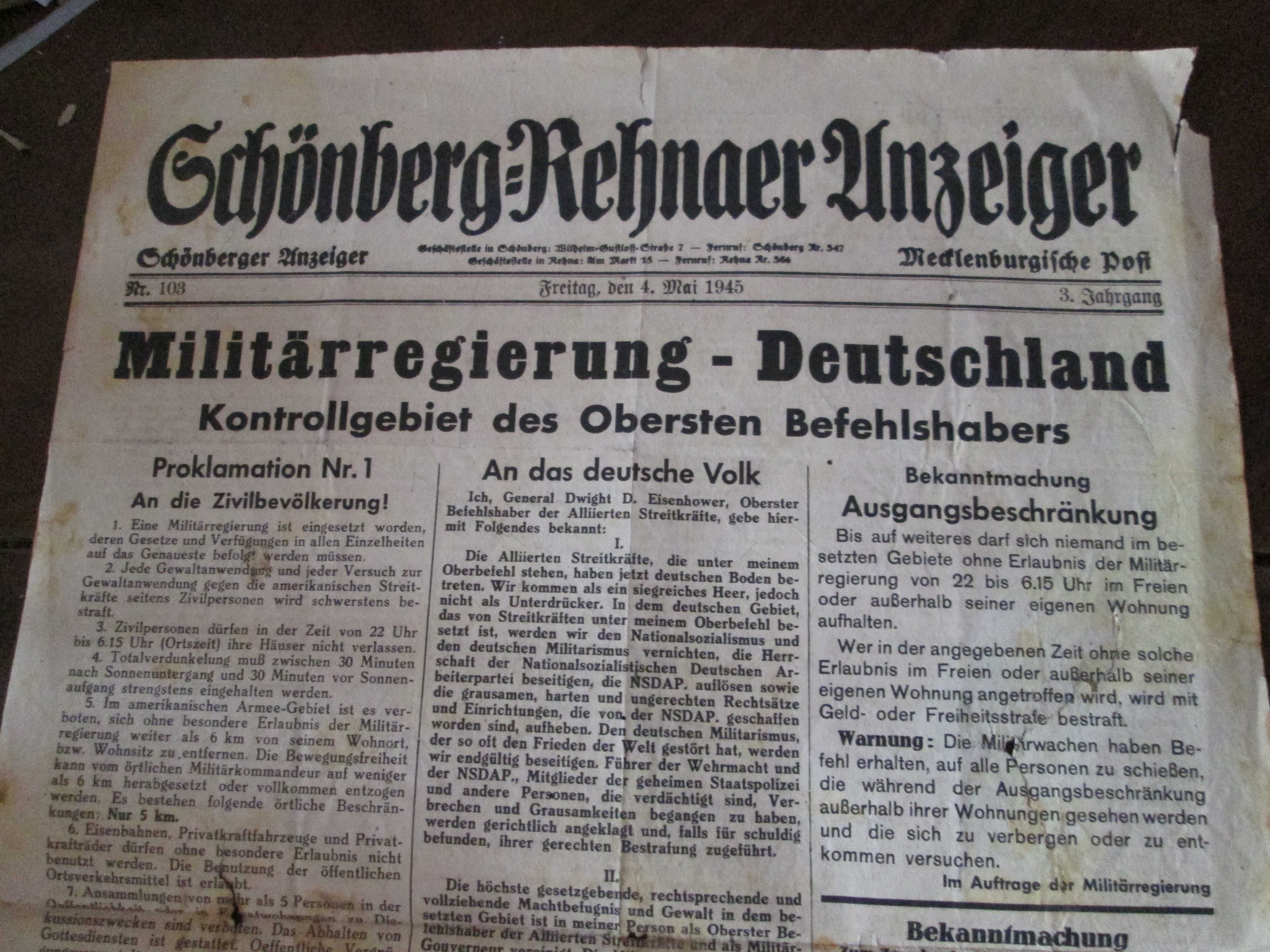 Rar ! Hitler, WW2: Directive emise de Eisenhower, Germania 4 Mai 1945