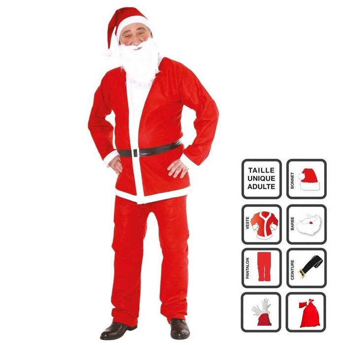 Costum lui Mos Craciun, 7 elemente / mânuși + sac cadouri