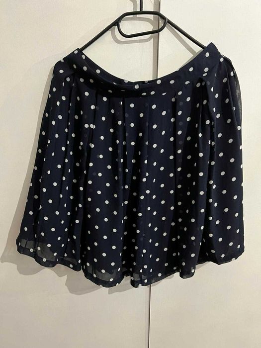 Fusta H&M dama albastra cu buline albe fermoar la spate marimea 36 S