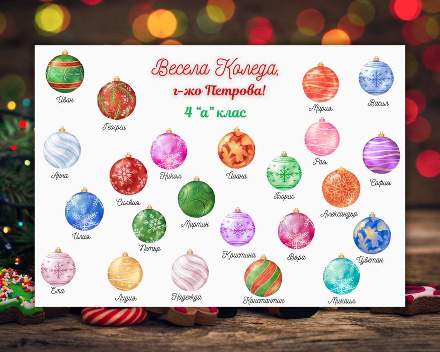 Коледен подарък за учител - персонализиран от целия клас/група