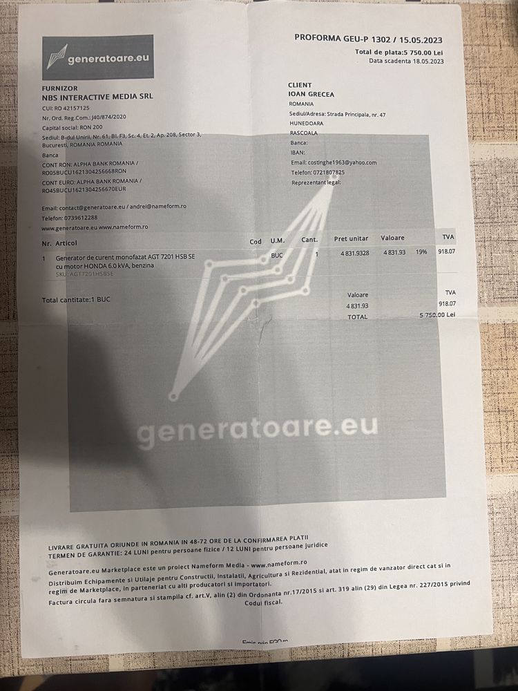 Generator Honda 6,0kv