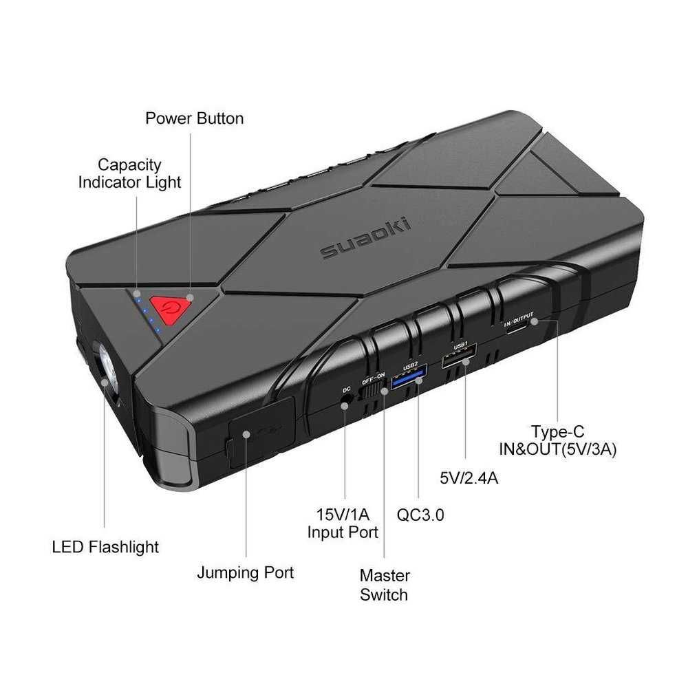 SUAOKI U18 1200A 16000mAh Стартер за автомобил с компресор