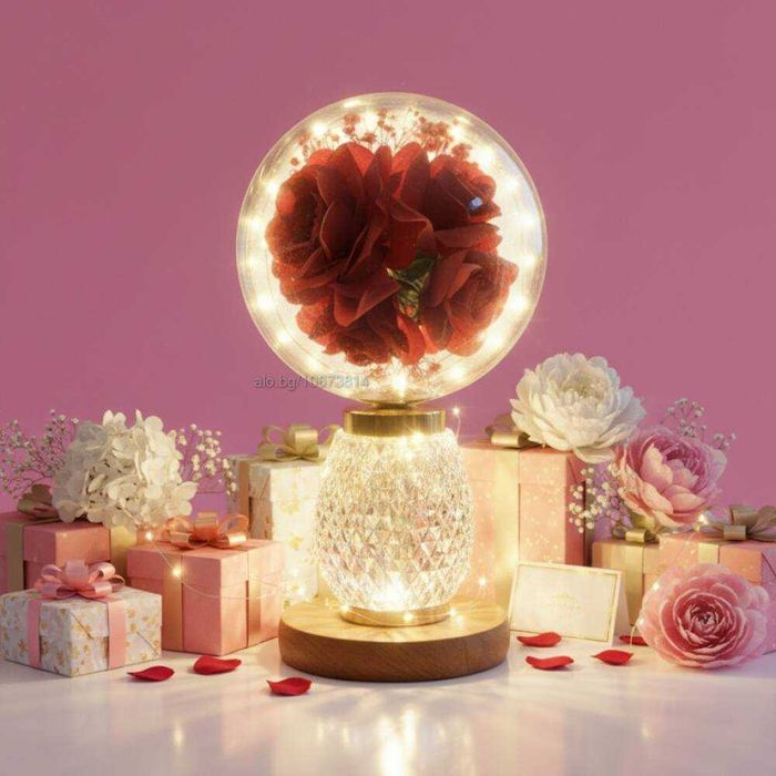 Декоративна лампа с червени рози и мека светлина