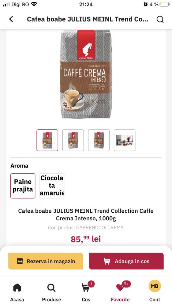Cafea boabe JULIUS MEINL CREMA INTENSO, 1KG (transport gratuit)
